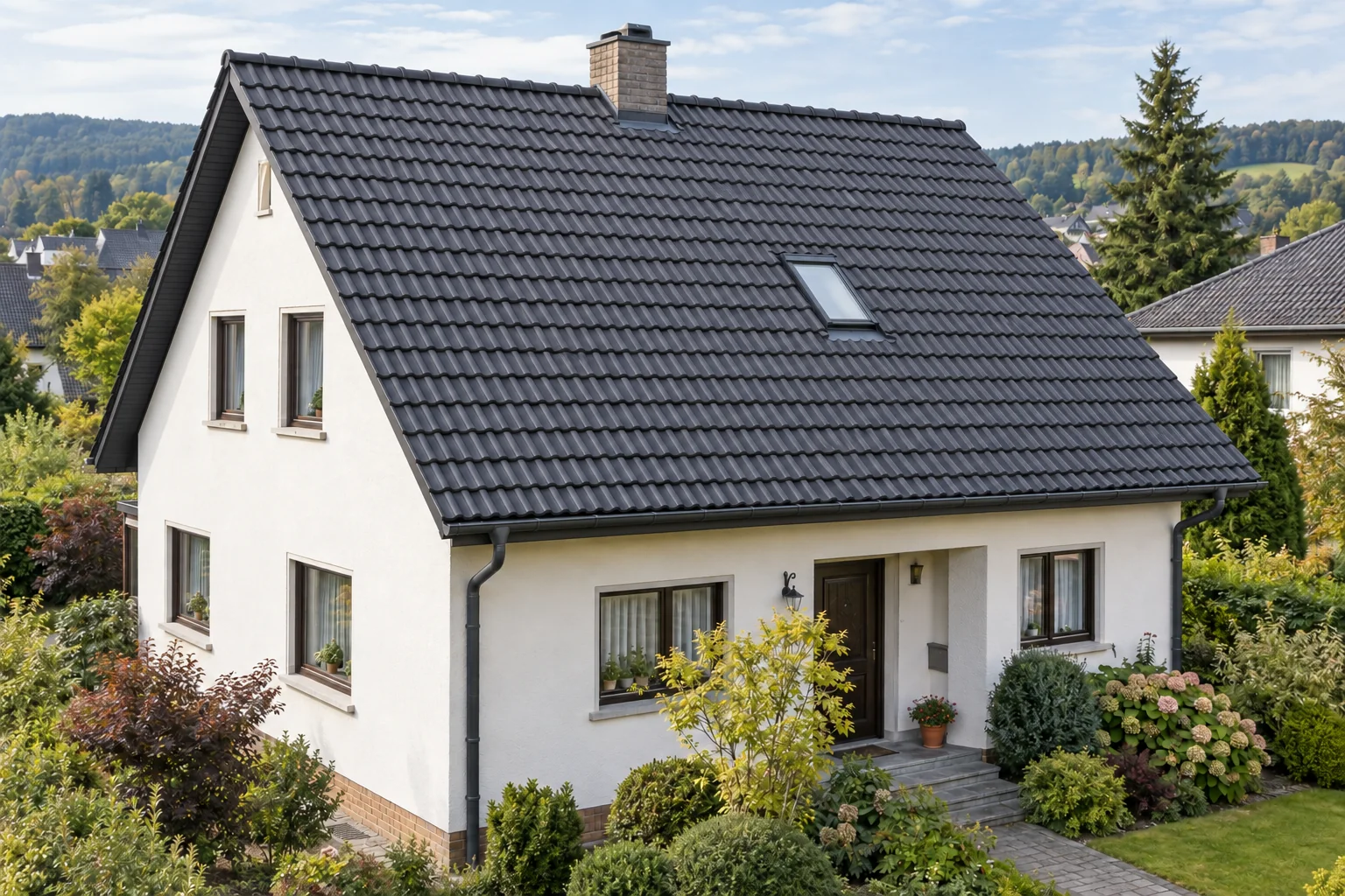 Visualisierung: Haus mit saniertem, anthrazitfarbenem Ziegeldach